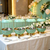 Chauffe-plat suspendu commercial 8L vert clair à motif floral pour mariage pastel, boutique de desserts, restauration professionnelle, maintien au chaud de crème et soupes