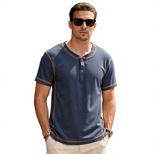 T-shirt Henley à col rond et manches courtes pour homme, formel, 100 % polyester, boutonné, basique, léger, haut d'été tricoté 180g - Product Image 6