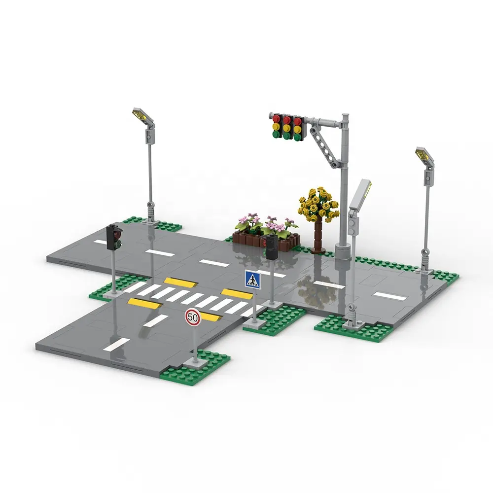 미래 도시 장면 도로 기초 moc 도시 거리 장면/도로 빌딩 블록 기초/장난감 모형 선물 (PA00276)