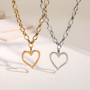 قلادة كيتي العصرية بتصميم قلب من المعدن المختلط، قلادة من الفولاذ المقاوم للصدأ بلونين وطبقة مزدوجة، مجوهرات رومانسية مميزة - Product Image 2
