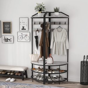 SENYU Modern Metal <b>Corner</b> <b>Coat</b> <b>Rack</b> with 12 Hooks and 3 Shelves Freestanding Storage Shelf for Entryway Living Room - Product Image 6