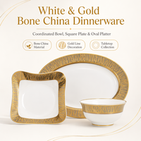 Service de table en porcelaine fine, ensemble d'assiettes et de bols modernes de style occidental, présentation en coffret cadeau, service de table plaqué or