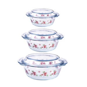 Round Shape High Borosilicate Glass <strong>Oven</strong> Microwave Safe Cookware Casseroles <strong>Dish</strong> <strong>with</strong> Glass <strong>Lid</strong> Handle - Product Image 1