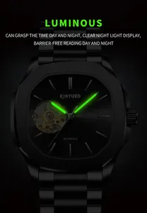 Montres mécaniques automatiques squelette de luxe de marque supérieure KINYUED J112 pour hommes, étanches, en acier inoxydable noir, Relogio Masculino - Product Image 4