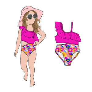 Nuovo arrivo stile bohémien Designer per bambini <span class=keywords><strong>costume</strong></span> <span class=keywords><strong>da</strong></span> <span class=keywords><strong>bagno</strong></span> <span class=keywords><strong>con</strong></span> Top tinta unita e pantaloncini stampati <span class=keywords><strong>da</strong></span> bambina Must-Have per le vacanze - Product Image 1