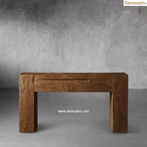 Table de hall rustique et durable en teck recyclé avec bords frottés à la main pour mobilier d'extérieur, cour ou hôtel - Product Image 3