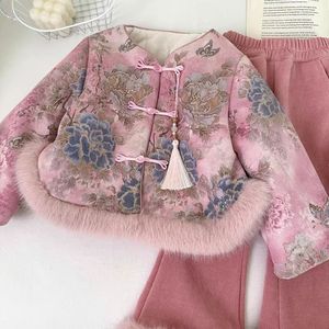 Traditional Chinese Winter Thickened Warm Girls Outfit Three Piece Set New Year Style - Product Image 3
