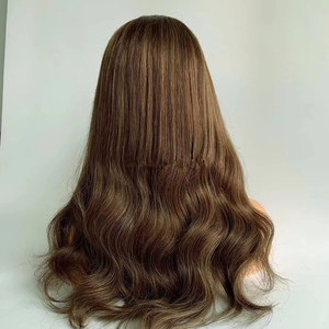Parrucche Lunghe Ondulate Marrone Scuro in <span class=keywords><strong>Capelli</strong></span> Umani 1x4 con Parte a V Centrale per Donne Nere, <span class=keywords><strong>Capelli</strong></span> Vergini Marrone <span class=keywords><strong>Caramello</strong></span> Senza Colla con Clip Regolabili - Product Image 4