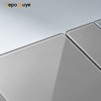 Prise électrique industrielle de luxe en verre trempé gris, prise britannique 13A, double prise à 5 broches avec interrupteur et prise murale USB-C