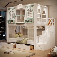 Lits superposés en bois massif sur mesure JINS pour enfants, combinaison table et maison dans les arbres, design écologique, hôtel, école