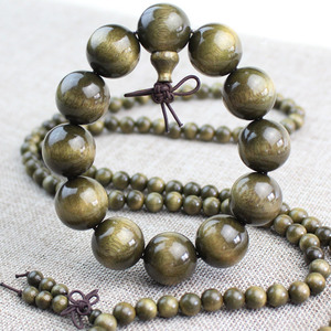 Wooden <b>Beads</b> 108-<b>Bead</b> Prayer <b>Beads</b> Round Sichuan Golden Nanmu Wood Ethnic Style Bracelet Jewelry - Product Image 1
