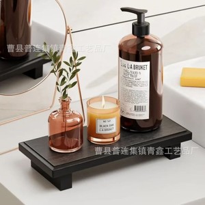 Wooden <b>Storage</b> <b>Tray</b> Rectangle Varnished Multifunction Bathroom Organizer Display Rack - Product Image 1