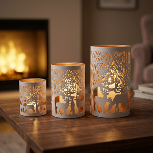 Lanterne cylindrique en fer de haute qualité Sonnet Decor, revêtement en poudre blanche naturelle et écologique, fabrication artisanale, design durable et portable - Product Image 1