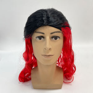Moitié Noir Rouge Maîtresse Morbide Perruque Deux Tons Goth Hipster Vamp Méchante Sorcière Halloween Perruque - Product Image 3
