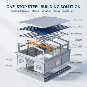 Entrepôt modulaire préfabriqué en acier <span class=keywords><strong>portable</strong></span>, kit de construction métallique à assemblage rapide, personnalisable - Product Image 5