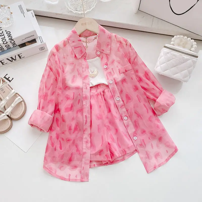 Conyson Autumn Baby Clothes Pink Leopard 2 Piece Spring Kids Fashion Love Sling Vest Long Shirts Girl children's Clothing Suit