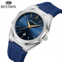 Montre à quartz pour homme avec bracelet en silicone, boîtier en alliage, écologique, calendrier, résistante à l'eau 30M