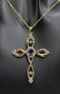 Collar con cruz de oro retorcido y piedra de nacimiento para mujer, colgante de cruz con diamantes, joyería religiosa, colgante de fe cristiana - Product Image 4