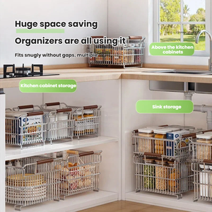 <span class=keywords><strong>Panier</strong></span> de rangement en fil <span class=keywords><strong>d</strong></span>'acier inoxydable 304, empilable, <span class=keywords><strong>panier</strong></span> organisateur de cuisine, <span class=keywords><strong>panier</strong></span> de rangement multi-usages avec poignée en bois - Product Image 2