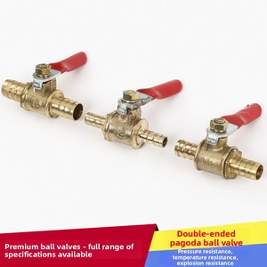 Valvola a sfera a doppia estremità in ottone con impugnatura rossa, piccola valvola a sfera pneumatica diritta <span class=keywords><strong>per</strong></span> inserimento nel tubo - Product Image 2