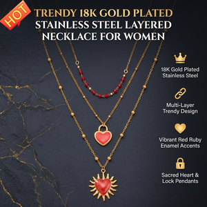 Collar <span class=keywords><strong>de</strong></span> Moda con Colgante <span class=keywords><strong>de</strong></span> Corazón Sagrado con Esmalte Rojo Rubí y Baño <span class=keywords><strong>de</strong></span> <span class=keywords><strong>Oro</strong></span> <span class=keywords><strong>de</strong></span> 18K sobre Acero Inoxidable para Mujer - Product Image 1