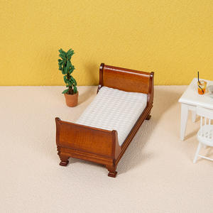 1:12 European <b>Single</b> <b>Bed</b> Wooden Scene Ornaments DIY Toy Style Doll House Decorations Furniture for Bedroom Shooting Props - Product Image 4