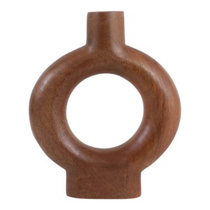 Vaso in Ceramica Rotondo con Dettagli in Legno di Mango per Soggiorno, Vaso Decorativo per Fiori, Esposizione per Ufficio, Stile Casual - Product Image 1