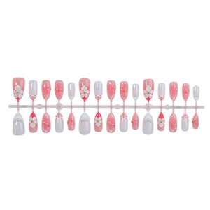 Juego de 30 <span class=keywords><strong>Uñas</strong></span> Acrílicas Francesas <span class=keywords><strong>con</strong></span> Diseño de <span class=keywords><strong>Flores</strong></span> <span class=keywords><strong>3D</strong></span>, Medianas, Almendradas, Color Rosa y Blanco, Cobertura Total, Reutilizables, Pre-Diseñadas - Product Image 4