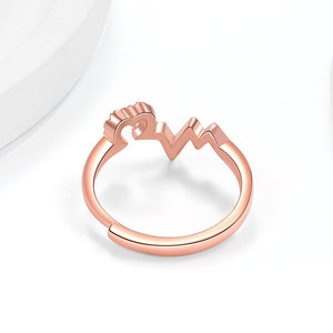 Anillo Ajustable con Diseño de Latido de Corazón, Chapado en Oro, con Circonitas, para Regalo de Pareja - Product Image 4