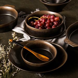 Vajilla de cerámica moderna informal, plato de forma especial blanco oscuro, cuenco de doble oreja, cuenco de pudín para restaurante en casa para fiestas - Product Image 4