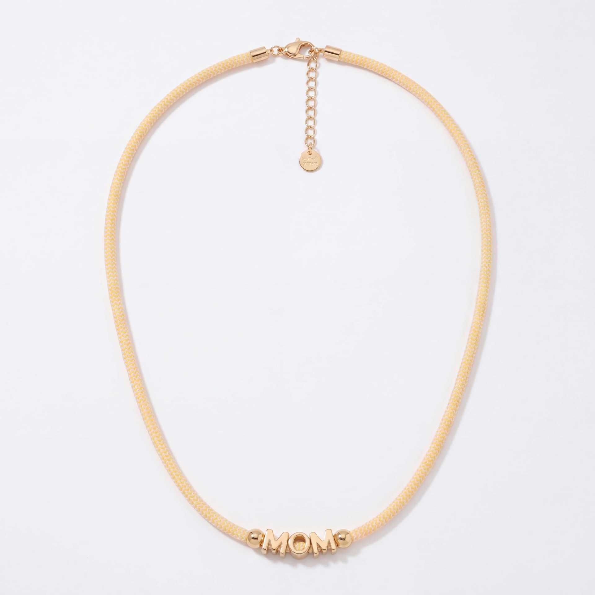 Yellow and white woven mom necklace