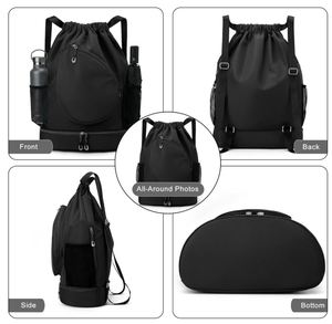 Sports <b>Drawstring</b> <b>Backpack</b>, Badminton Gym Bag Holds 2 Rackets with Shoe Compartment - Product Image 4
