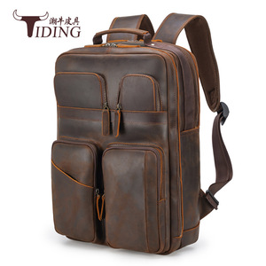 Tiding Retro Crazy Horse Leather <b>Backpack</b> For Men Large Capacity <b>With</b> Laptop <b>Compartment</b> Outdoor Travel <b>Backpack</b> - Product Image 3