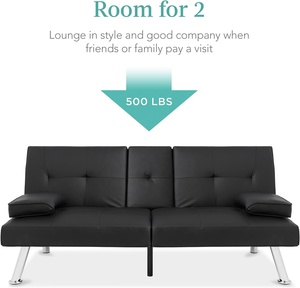 เตียงโซฟาพับได้ปรับได้หนังเทียมสีดำหุ้มเบาะนั่งได้แบบทันสมัยปรับได้พร้อมที่พักแขนแบบถอดได้ - Product Image 4