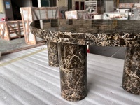 Table basse ovale en marbre Emperador foncé naturel, forme organique, 2 pieds cylindriques, table de salon de luxe, table à thé, taille personnalisée