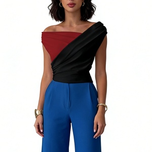 Haut asymétrique color block pour femme - T-shirt sans manches tendance - Product Image 1