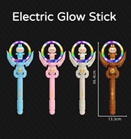 Vente en gros de baguette magique musicale rotative à LED lumineuse, jouet mignon de dessin animé, moulin à vent clignotant, bâton lumineux pour fête, festival, cadeau pour enfant