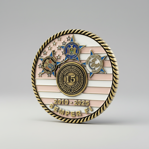 Pièce de monnaie commémorative 3D en laiton double face estampillée pour l'honneur, édition 15e anniversaire 2010-2025, motif <span class=keywords><strong>Semper</strong></span> <span class=keywords><strong>Fi</strong></span> - Product Image 1