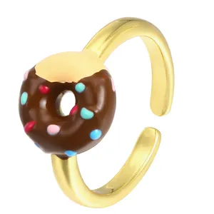 Cute Food Imitate Donut Open Rings Colorful Cartoon Sweet Cookie Adjustable Rings Jewelry for Women Girls Best Friends