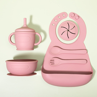 Ensemble d'ustensiles de sevrage Led pour bébé, vaisselle en silicone sans BPA pour enfant, bol d'aspiration, assiette divisée, bavoir et tasse pour manger