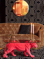 Desain furnitur Modern: meja kopi kaca patung merah muda Modern, meja kopi hewan kreatif ruang tamu
