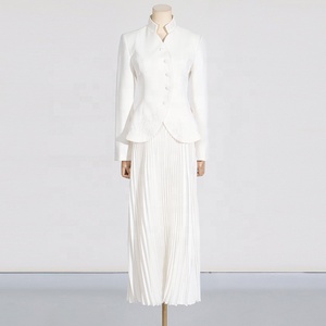 OUDINA - Conjunto <span class=keywords><strong>de</strong></span> <span class=keywords><strong>Dos</strong></span> <span class=keywords><strong>Piezas</strong></span> <span class=keywords><strong>de</strong></span> Alta Gama <span class=keywords><strong>para</strong></span> Mujer, Estilo Casual y Elegante, con Bordado, Falda Plisada <span class=keywords><strong>de</strong></span> Cintura Alta y Blazer - Product Image 4