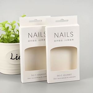 Laser Gold <b>Foil</b> <b>Window</b> False Nail White Card Box with Fast Delivery Holographic Display Packaging for Press on Nails - Product Image 2
