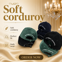 Chapeau de papa à bord incurvé avec logos de broderie personnalisés, casquette de baseball non structurée à bord plat à 6 panneaux 100% chapeaux en velours côtelé de coton