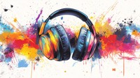 Grafiti Musik Dinamis Grosir, Mural Non Woven Ukuran Kustom, Seni Dinding Headphone Warna-warni untuk Ruang Pria, Bar Musik, Tahan Api