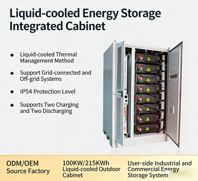 Industrial Commercial Energy Storage System Liquid-Cooled Battery Cabinet 100kW/215kWh Peak Shaving Valley Filling Storage