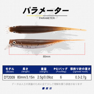 เหยื่อปลอมแบบนิ่ม ดีไซน์<span class=keywords><strong>ใหม่</strong></span> D1 ขนาด 80 มม. น้ำหนัก 2.5 กรัม เหยื่อตก<span class=keywords><strong>ปลา</strong></span>พลาสติกนิ่ม - Product Image 2