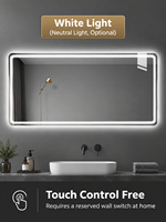 Cermin LED Pintar Salon Hotel dengan Sensor Gerak Komersial, Terpasang di Dinding, Anti-Kabut, Pengatur Cahaya Sentuh, Tampilan Waktu, IP44, ETL, CE, OEM