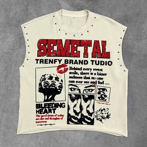 Chaleco Deportivo de Verano de Algodón para Hombre, Tallas Grandes, Camisetas sin Mangas para Gimnasio, Estilo Urbano, Personalizadas con Cuello Redondo y Gráficos de Diamantes de Imitación - Product Image 2