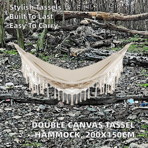 <span class=keywords><strong>Hamaca</strong></span> Doble <span class=keywords><strong>de</strong></span> Lona para Acampar al Aire Libre con Borlas, Cuerda y Palo, Capacidad <span class=keywords><strong>de</strong></span> Peso <span class=keywords><strong>de</strong></span> 150 kg, para Adultos - Product Image 2